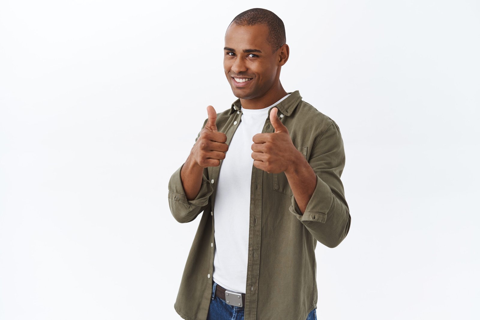 grab your chance, its you. portrait of lucky confident and happy young handsome african american man encourage or praise someone good job, show thumb up, recommend product